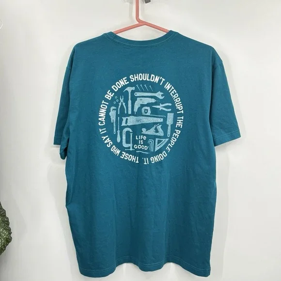 Men's‎ Life Is Good L Don't Interrupt Handyman Crusher Tee  New Green Teal Tools - Picture 8 of 12